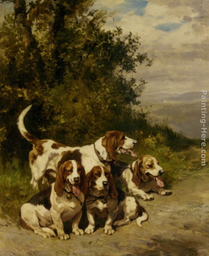 Charles Olivier De Penne Hunting with Dogs on a Forest Path